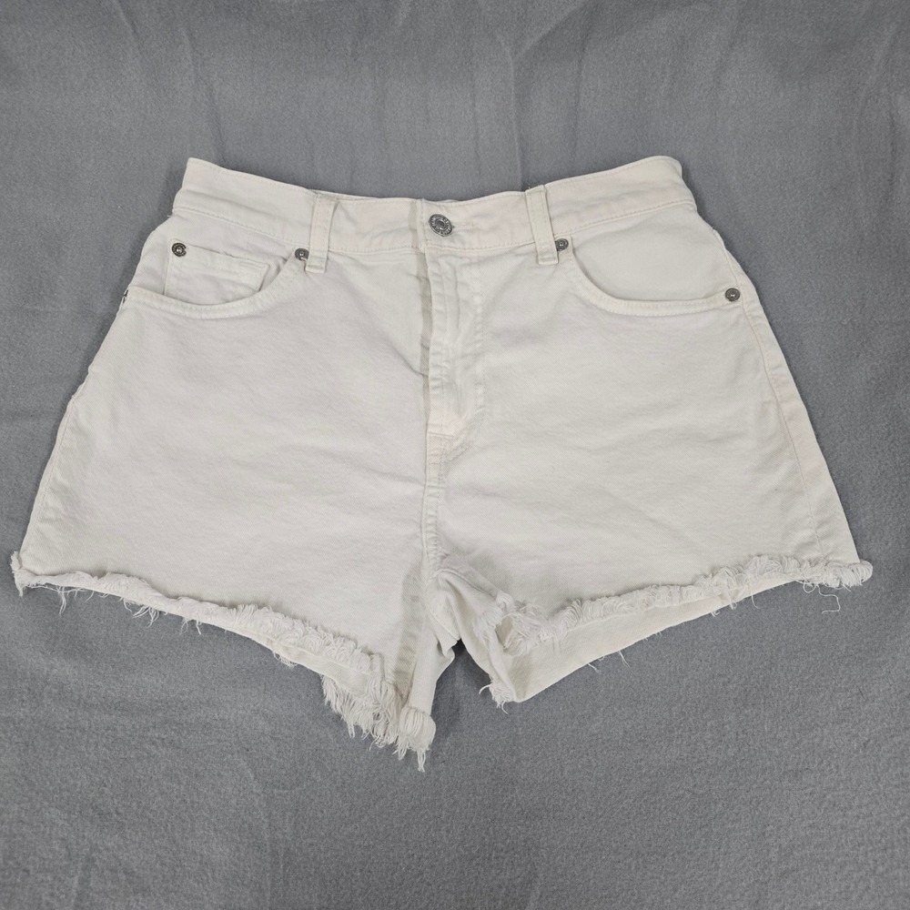 7 For All Mankind Womens White High Waisted‎ Raw Hem Denim Shorts Size 27